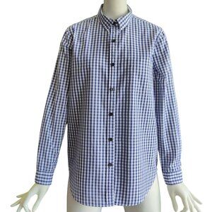 MARIE MAROT Gingham Check Monogram MM Long Sleeve Cotton Shirt Coastal Preppy M